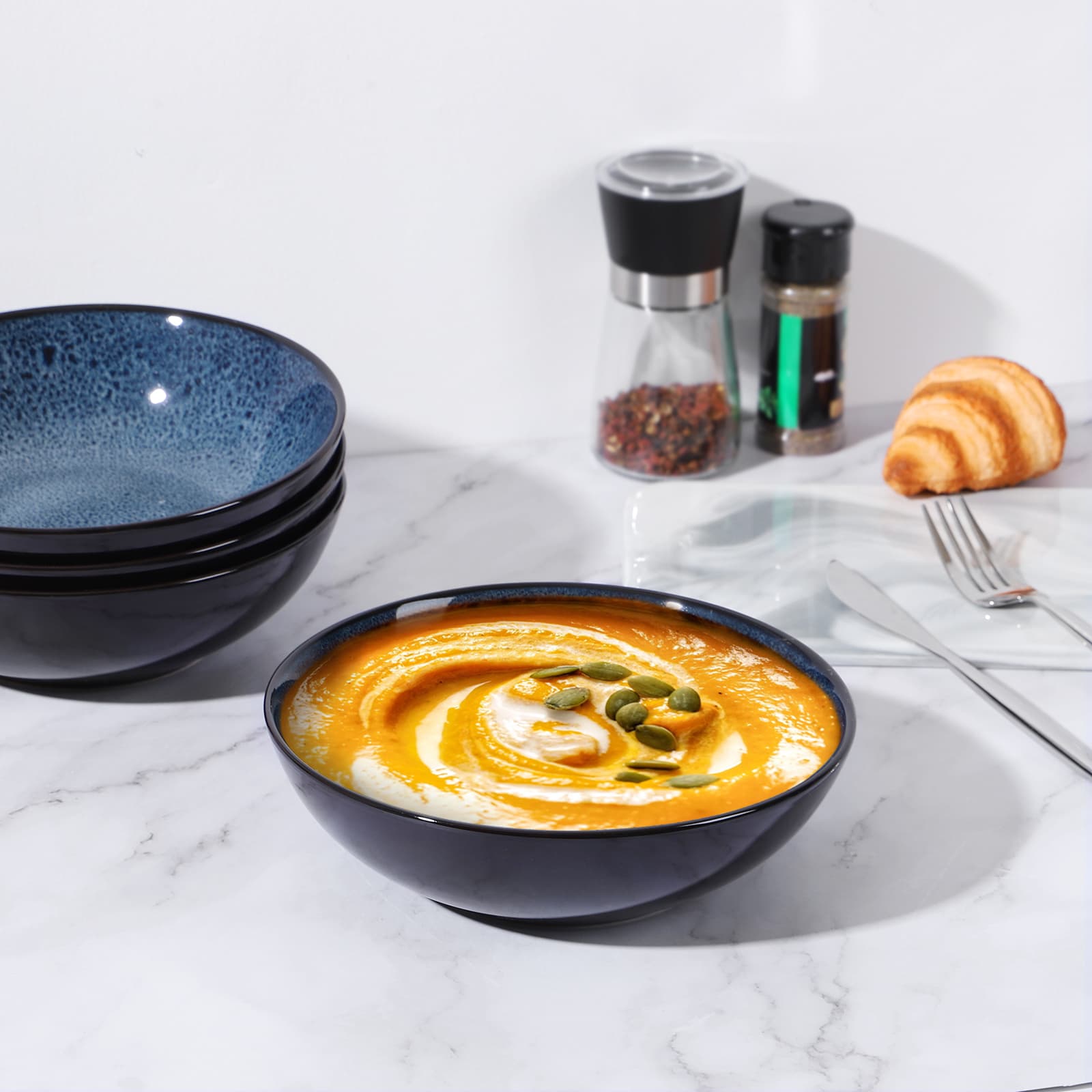 Creative Western Kiln Change Peacock Blue Bowl 30oz Bowl Set Of 4 For Cereal, Salad, Pasta, Soup, Dessert, Serving Dishwasher, Microwave And Oven - 2