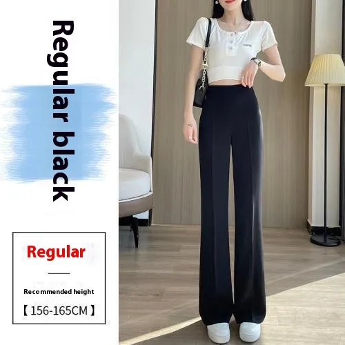 Women's High Waist Slimming And Straight Casual Wide Leg Pants Black Regular Style - Shop at LoveMi