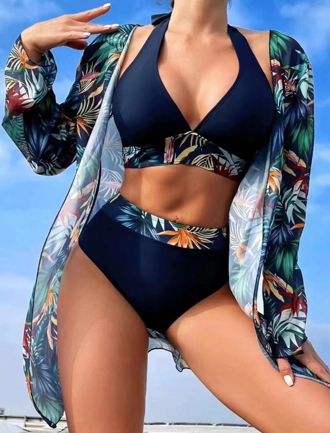 Title 20, New Bikini Mesh Three-piece Printed Swimsuit