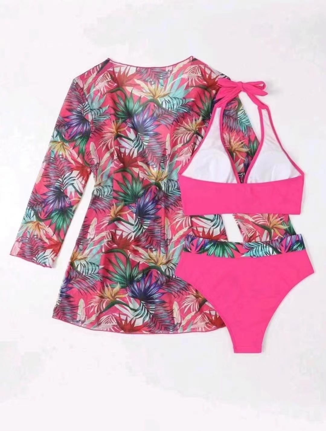 Title 18, New Bikini Mesh Three-piece Printed Swimsuit