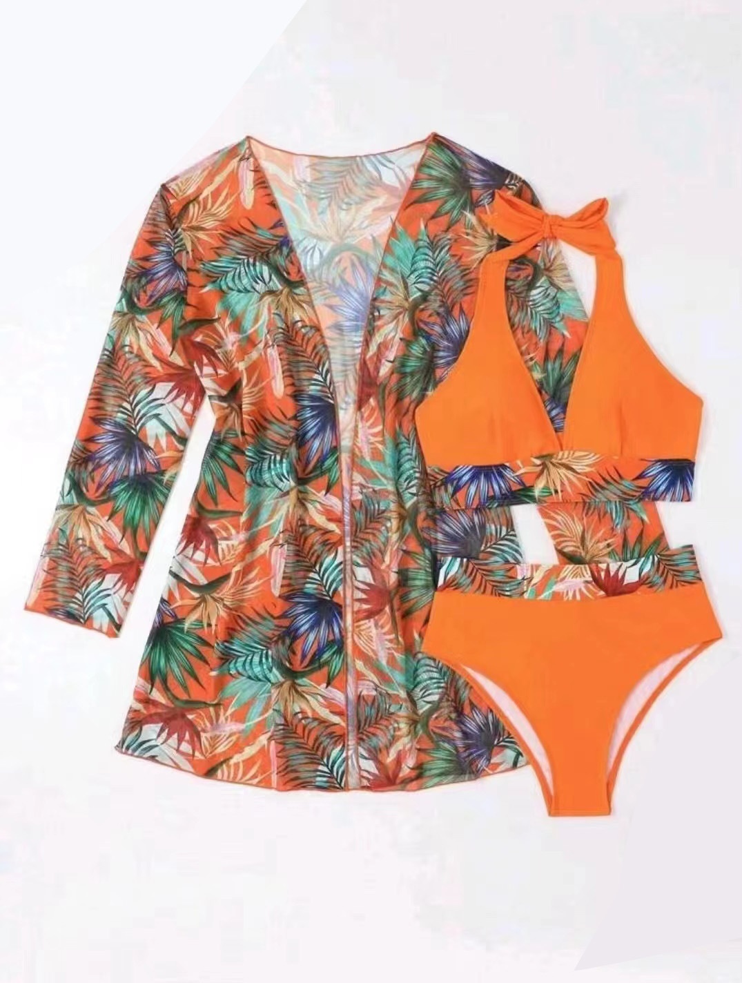 Title 5, New Bikini Mesh Three-piece Printed Swimsuit