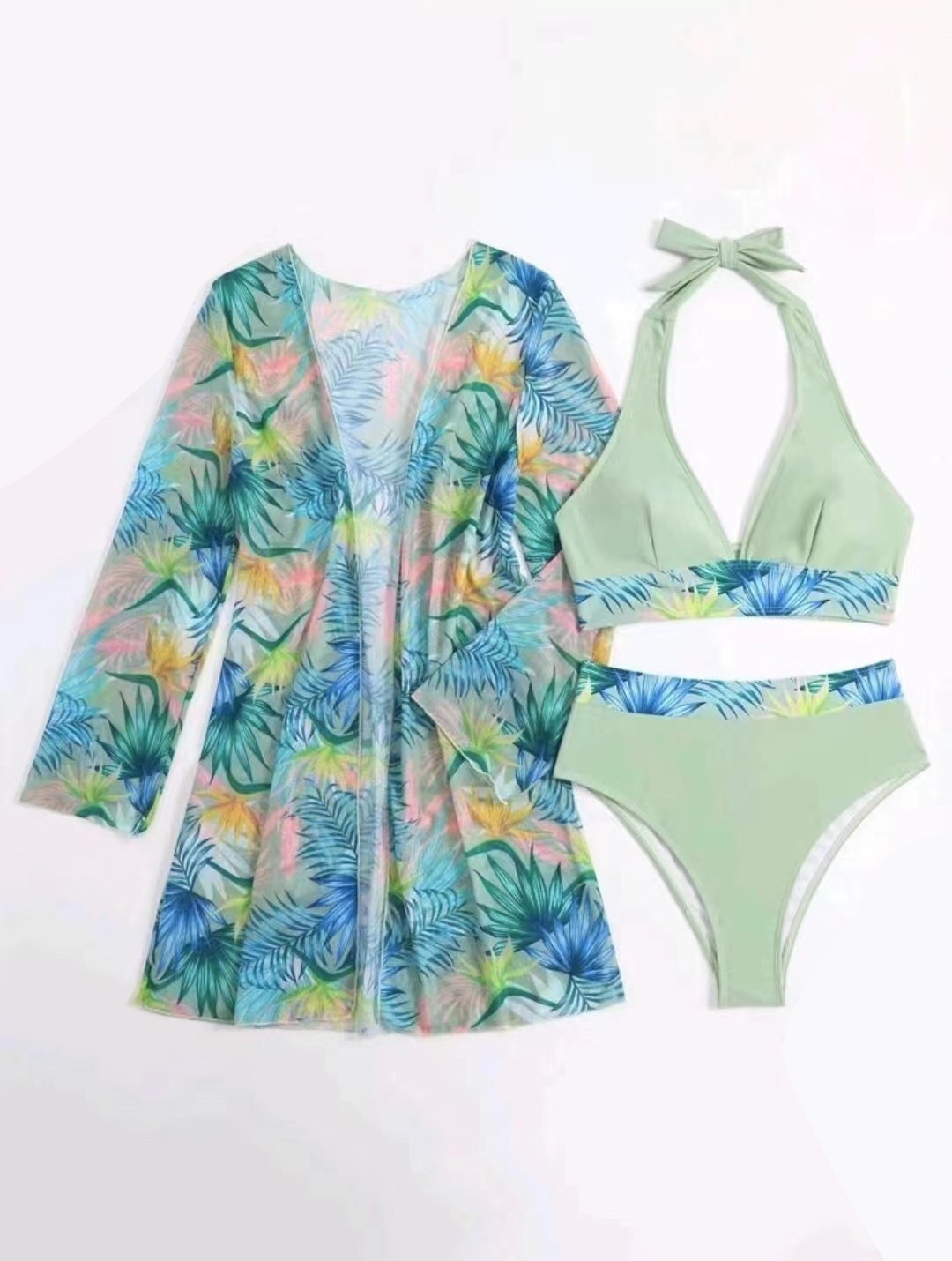 Title 11, New Bikini Mesh Three-piece Printed Swimsuit