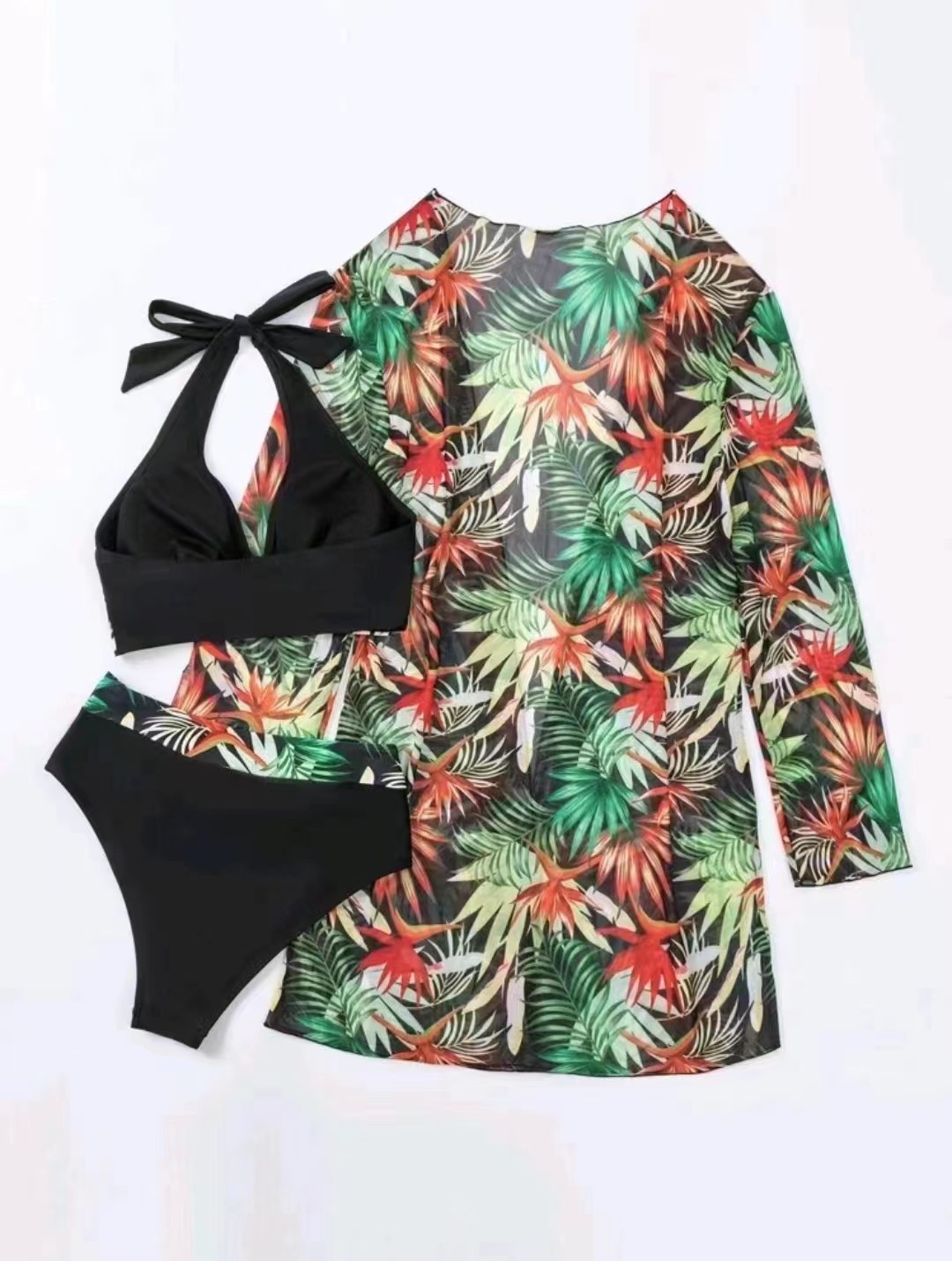 Title 15, New Bikini Mesh Three-piece Printed Swimsuit