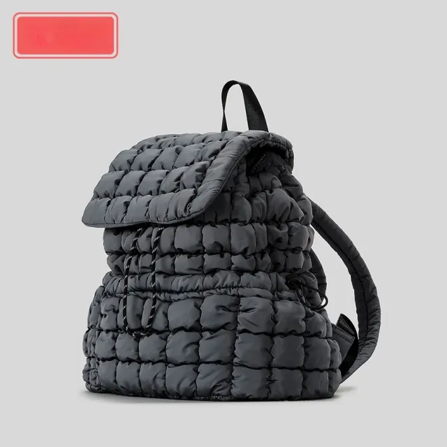 Large Capacity Puff Backpack Women's Pleated Clouds Travel Drawstring Gray - Shop at LoveMi