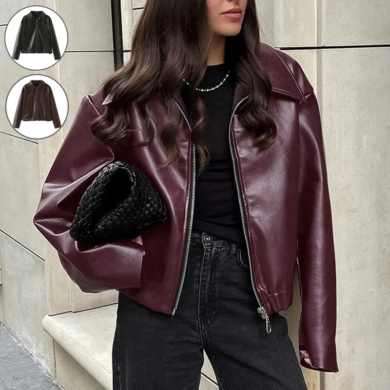Solid Color Lapel Zipper Jacket Fashion Casual Long Sleeve
