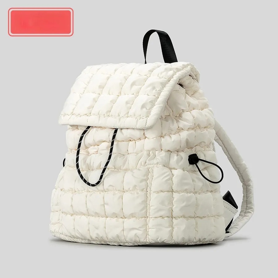 Large Capacity Puff Backpack Women's Pleated Clouds Travel Drawstring - White