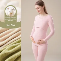 Cashmere Silk Edging Pregnant Women Warm Suit - Pink - View 1