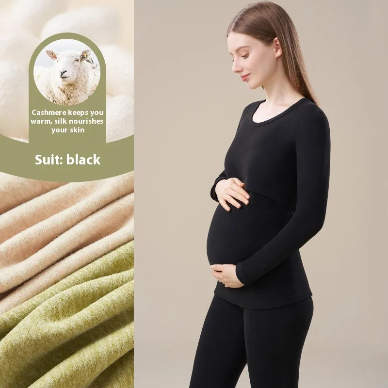 Cashmere Silk Edging Pregnant Women Warm Suit - Yk770 Suit Black
