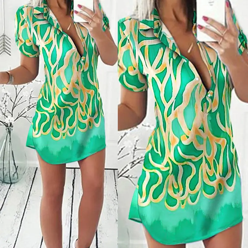 Lapel Print Shirt Dress