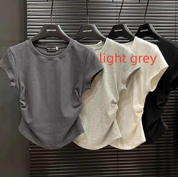 Solid Color Base Pullover Slim Top Light Gray - Shop at LoveMi