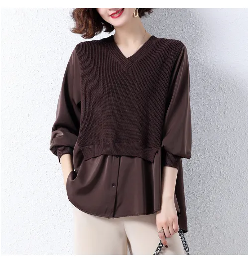 Dark Cold Ruffled Baby Shirt With Long Sleeves For Women Coffee - Shop at LoveMi