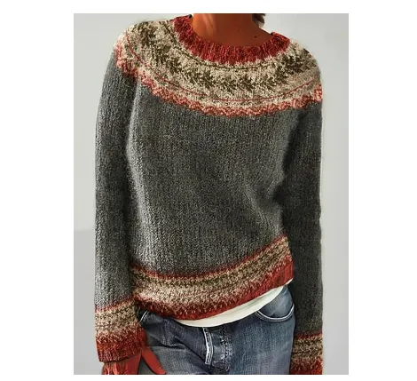 Women's Sweater Round Neck Multicolor Loose Fashion Pullover Sweater Lb1139Opo - Shop at LoveMi