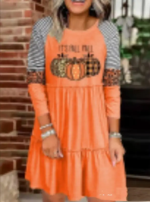 Women's Striped Pumpkin Princess Multicolor Dress