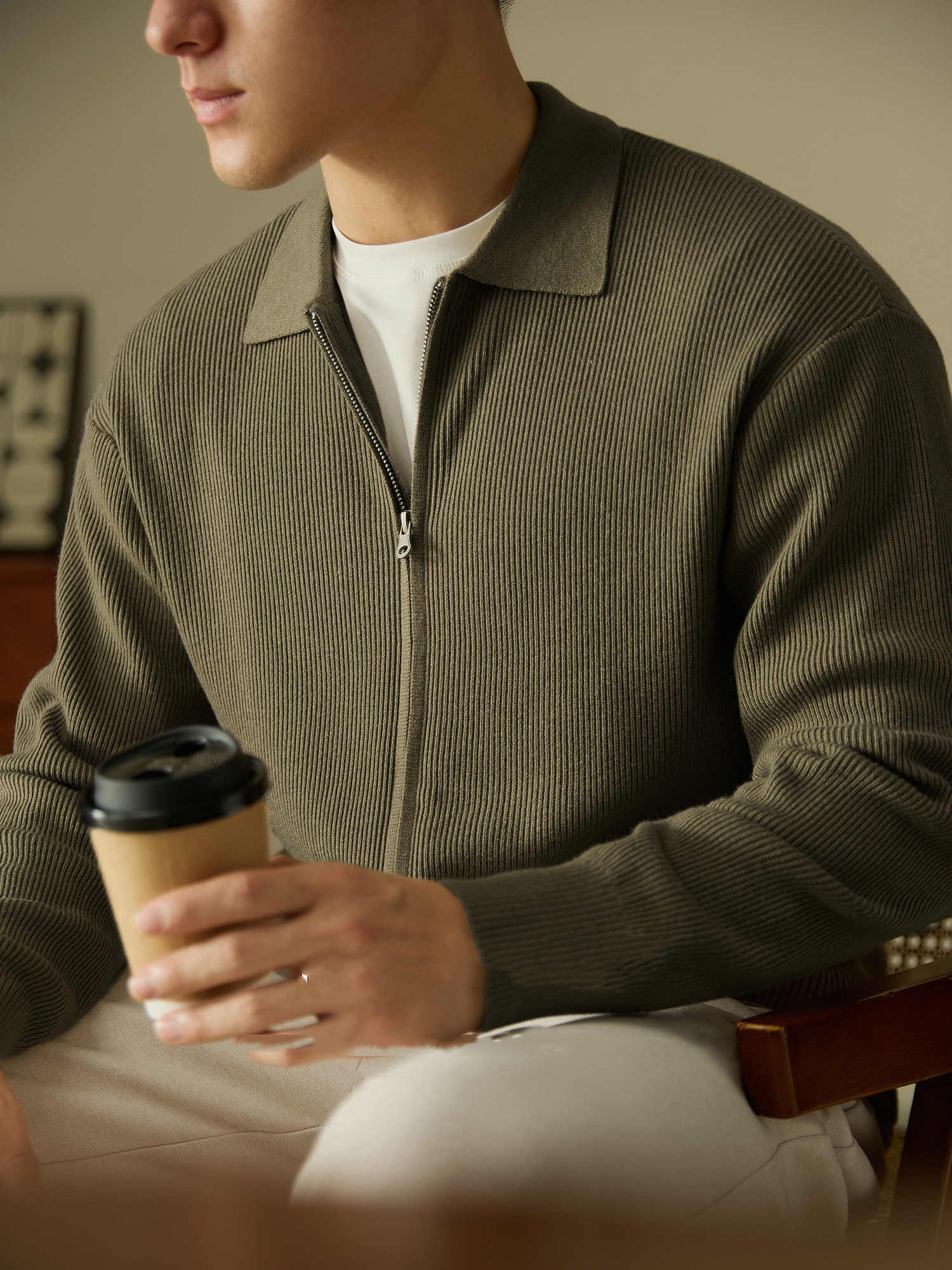 Wool Blended Men's Cardigan Zip Sweater