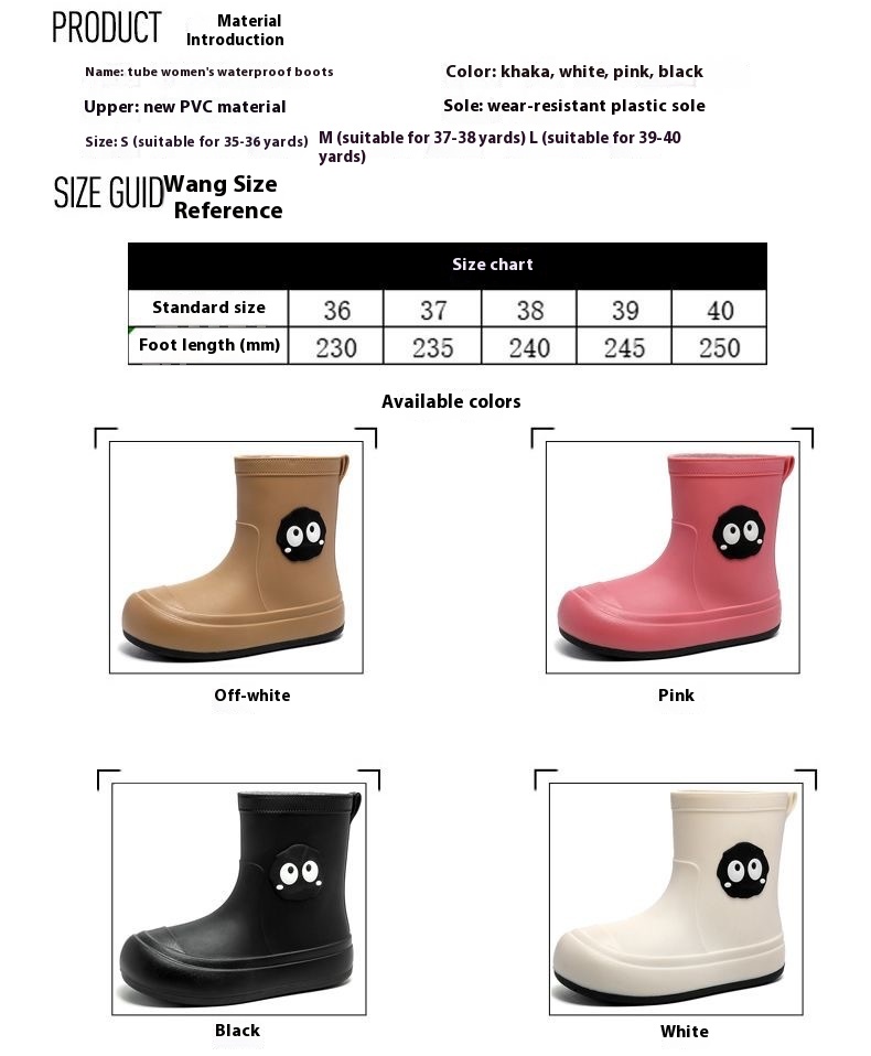 Title 1, Cute Korean Cartoon Rain Boots Womens Non-slip...