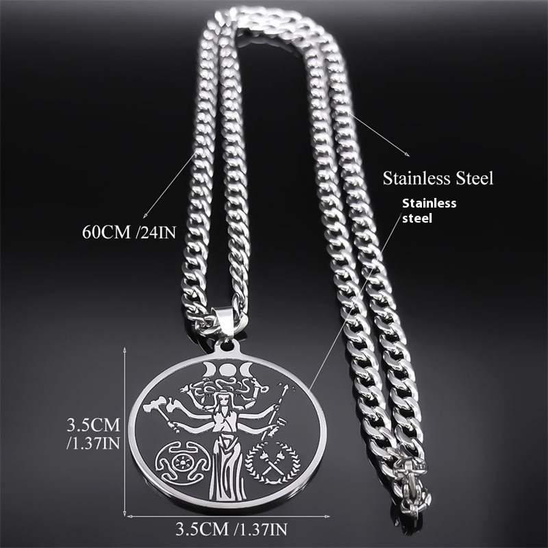 Stainless Steel Necklace Oil-coated Round Silver Pendant Personality