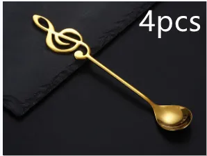 304 stainless steel music symbol creative spoon Gold 4Pcs - Shop at LoveMi