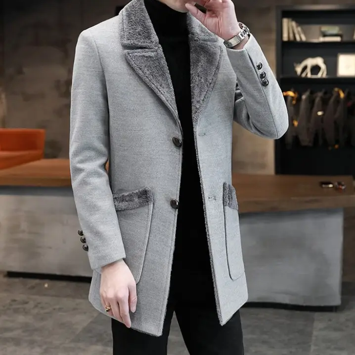 Fur and Leather Overcoat Male