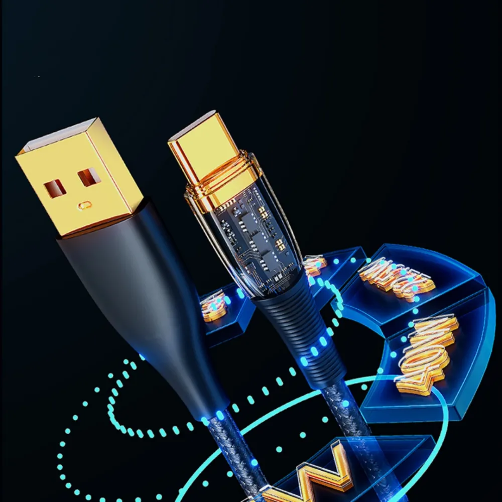 Lengthened 2 M Transparent Gold-plated 120W Super Fast Charge Data Cable