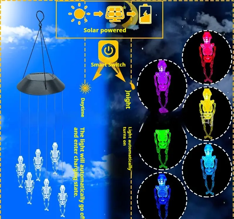 Outdoor Solar Colorful Skeleton Wind Chime