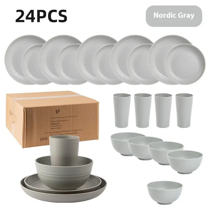 Creative Wheat Straw Plate And Bowl Cup Home Party Outdoor Picnic Drop-resistant Suit