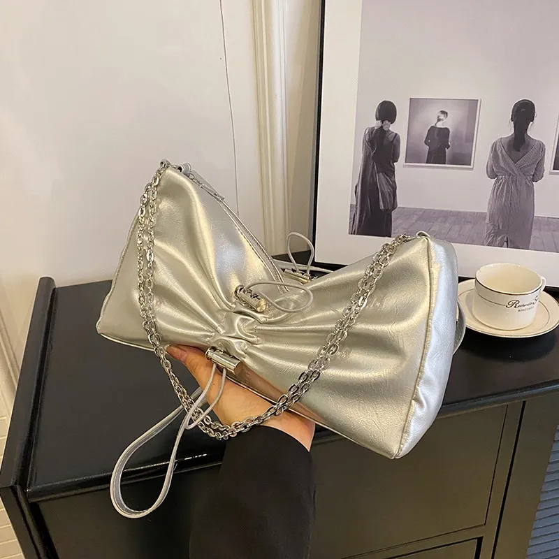 High-grade Waist Bag Silver Underarm Bag Shoulder Crossbody - Silver