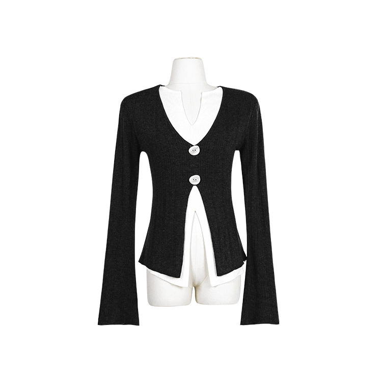 Waist-tight Slimming False Two-piece Knitted Shirt