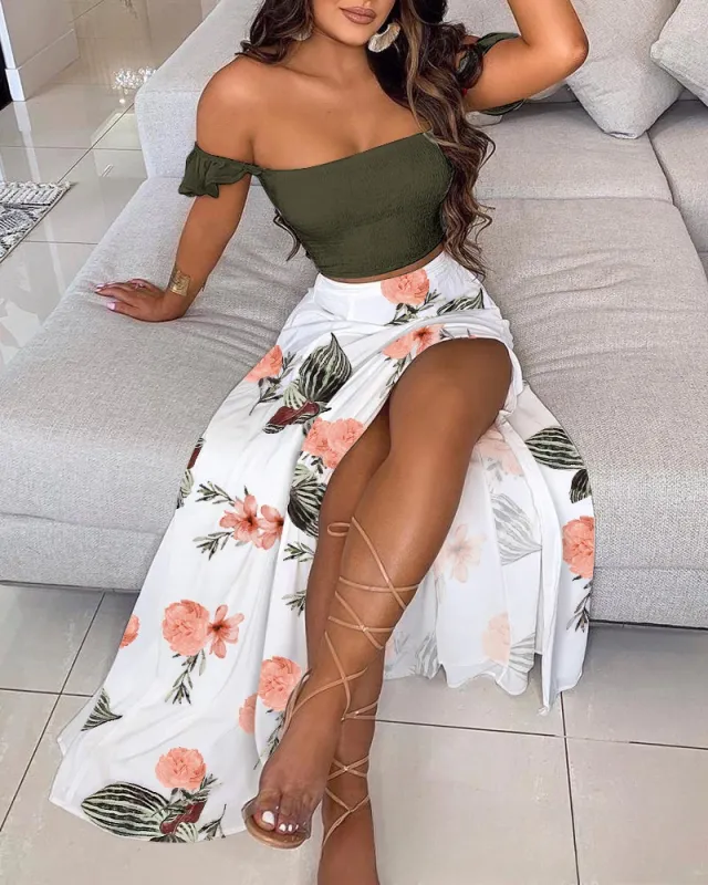 White Solid Color Tube Top Trousers Suit Dress Green 02 - Shop at LoveMi