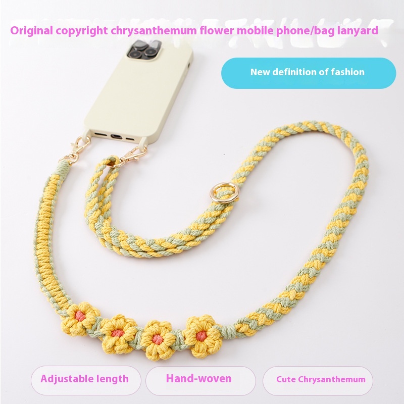 Handmade Braided Rope Crossbody Flower Mobile Phone Charm