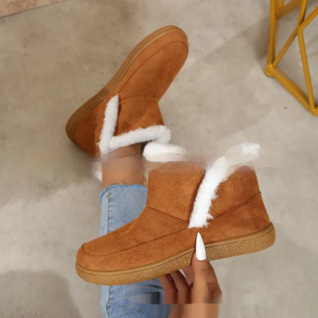 Insulated Cotton padded Shoes Large Size Flat Bottom Solid Color Fleece Lined Padded Warm Keeping Brown - Shop at LoveMi