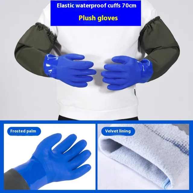 Fleece lined Waterproof And Hard wearing Aquatic Gloves Catch Fish Exclusive For Fishing Long sleeved Thickened Gloves Elastic Mouth Fleece Lined - Shop at LoveMi