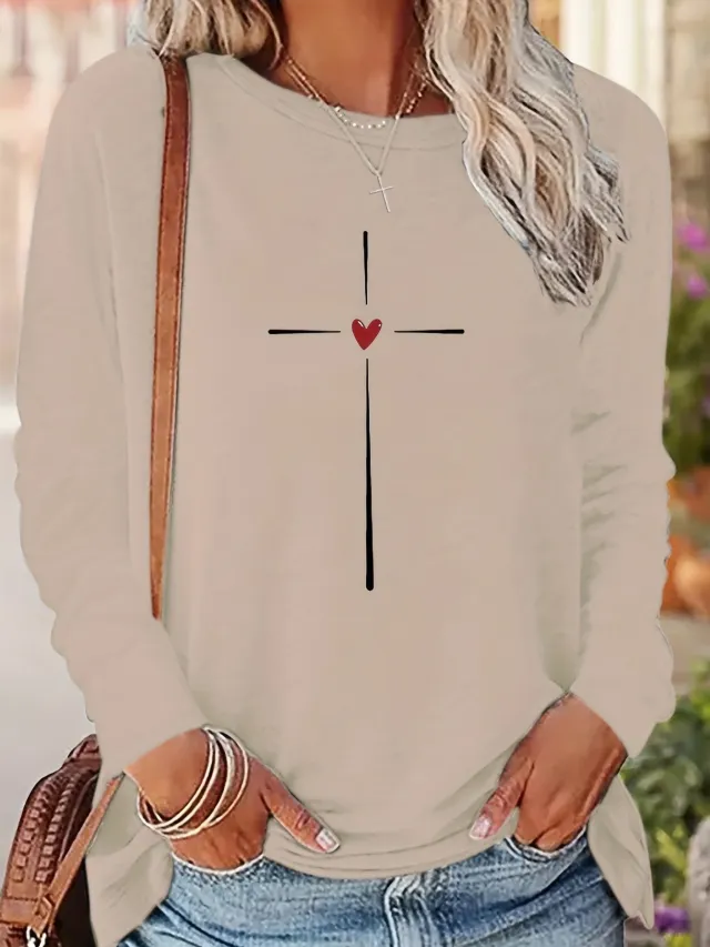 Printed Round Neck Long Sleeve Plus Size Casual Hoodie Txcx130329 - Shop at LoveMi