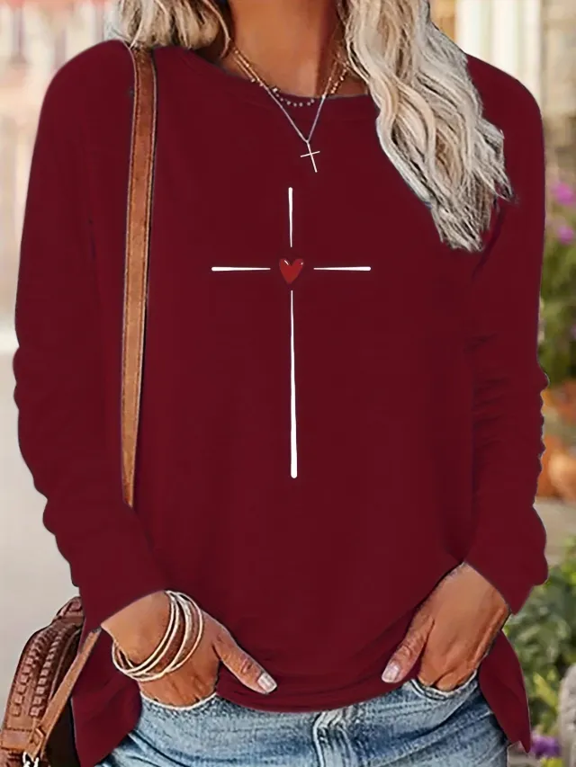 Printed Round Neck Long Sleeve Plus Size Casual Hoodie Txcx130332 - Shop at LoveMi