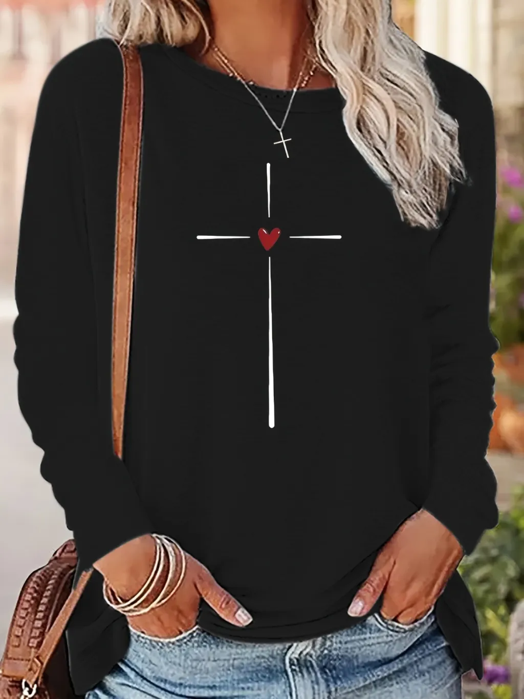Printed Round Neck Long Sleeve Plus Size Casual Hoodie - Txcx130330-M - View 1