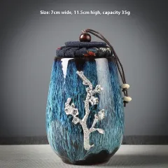 Ceramic Tea Sealed Jar With Inlaid Flowers - Plum Blossom - View 1