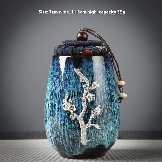 Ceramic Tea Sealed Jar With Inlaid Flowers Plum Blossom - Shop at LoveMi