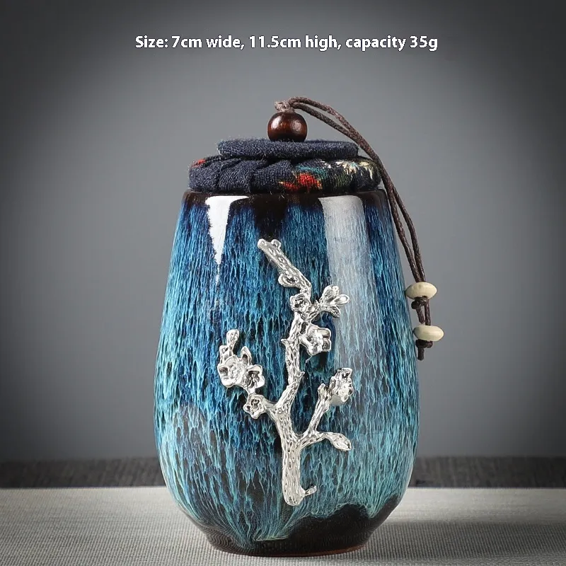 Ceramic Tea Sealed Jar With Inlaid Flowers - Plum Blossom