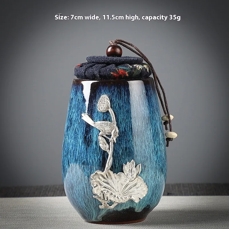 Ceramic Tea Sealed Jar With Inlaid Flowers - Lotus