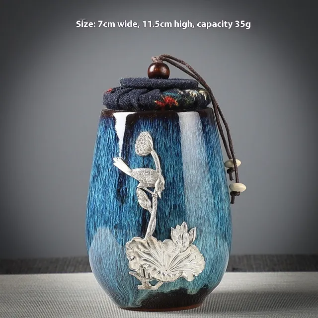 Ceramic Tea Sealed Jar With Inlaid Flowers Lotus - Shop at LoveMi