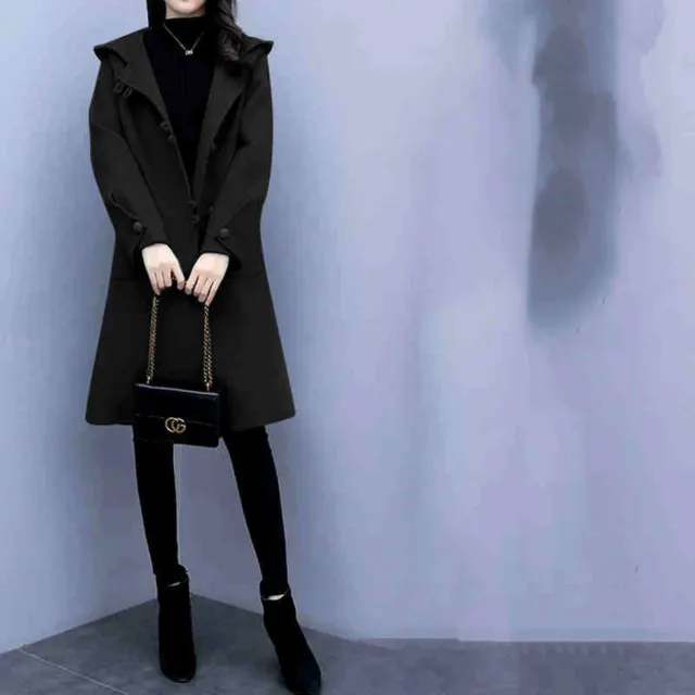 Hooded Retro Woolen Coat For Women Black - Shop at LoveMi