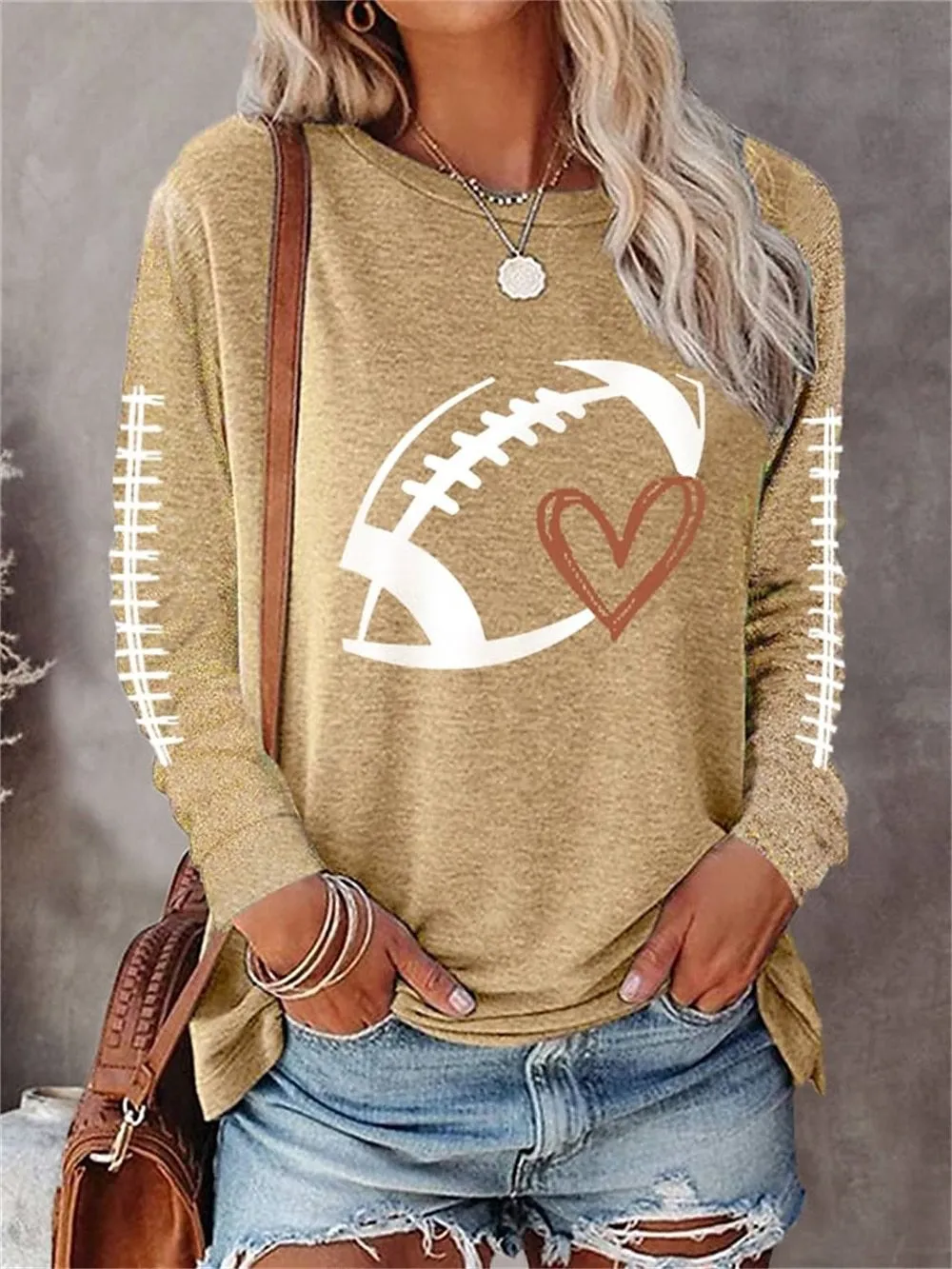 Printed Round Neck Long Sleeve Plus Size Casual Hoodie - Txcx130349-L