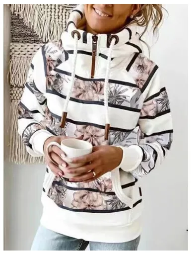 Women's Fashion Printed High Neck Fleece Sweater - Image Color-2Xl