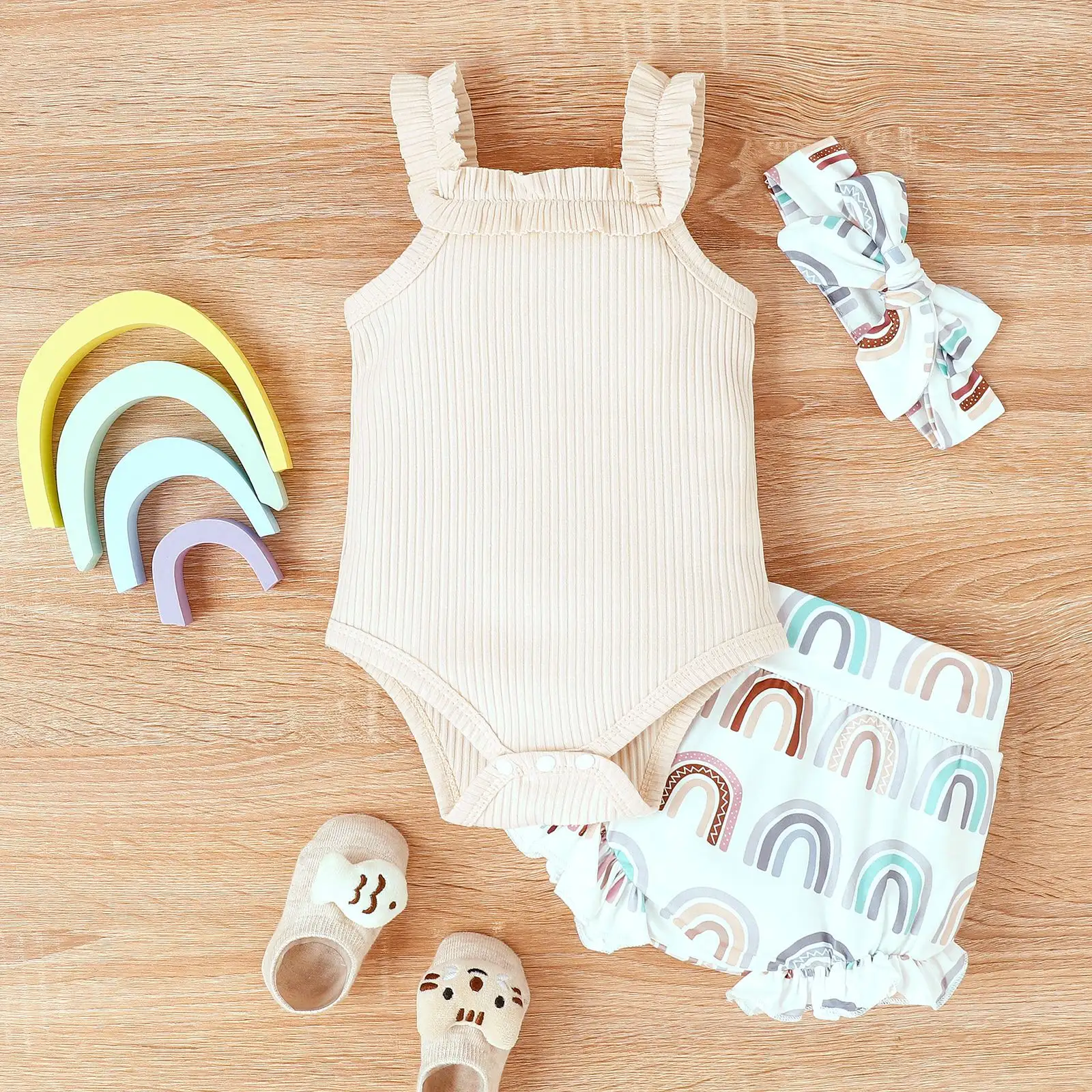 Printed Baby Bodysuit Shorts Suit
