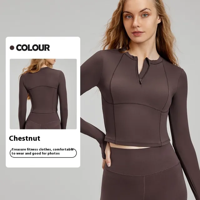 Women's Long sleeved Running Fitness Clothes Top Chestnut - Shop at LoveMi