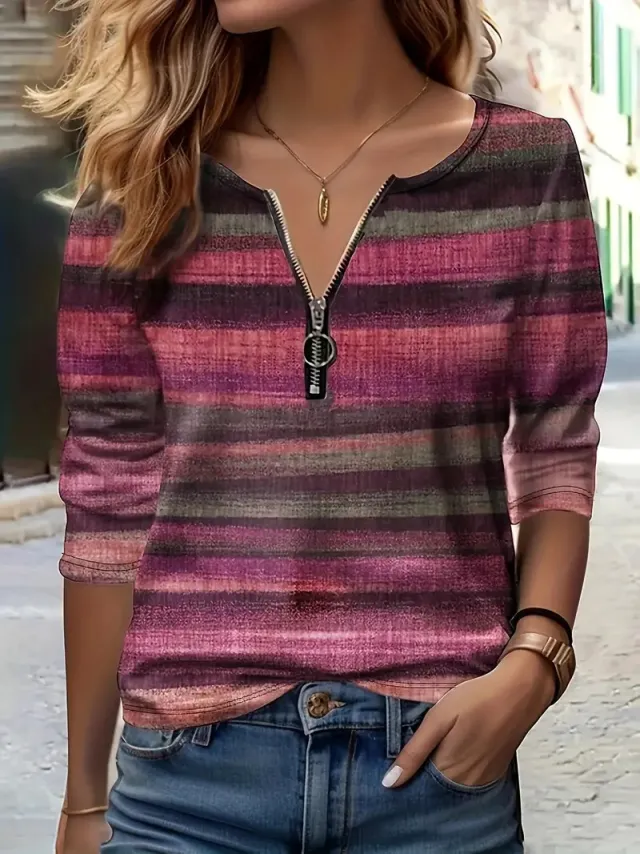 Gradient Color Casual Style Zipper Slim Fit Top For Women G43Z755 - Shop at LoveMi