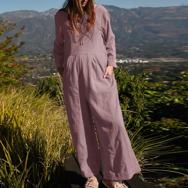 Long Sleeve One piece Loose fitting Wide leg Trousers Coral - Shop at LoveMi