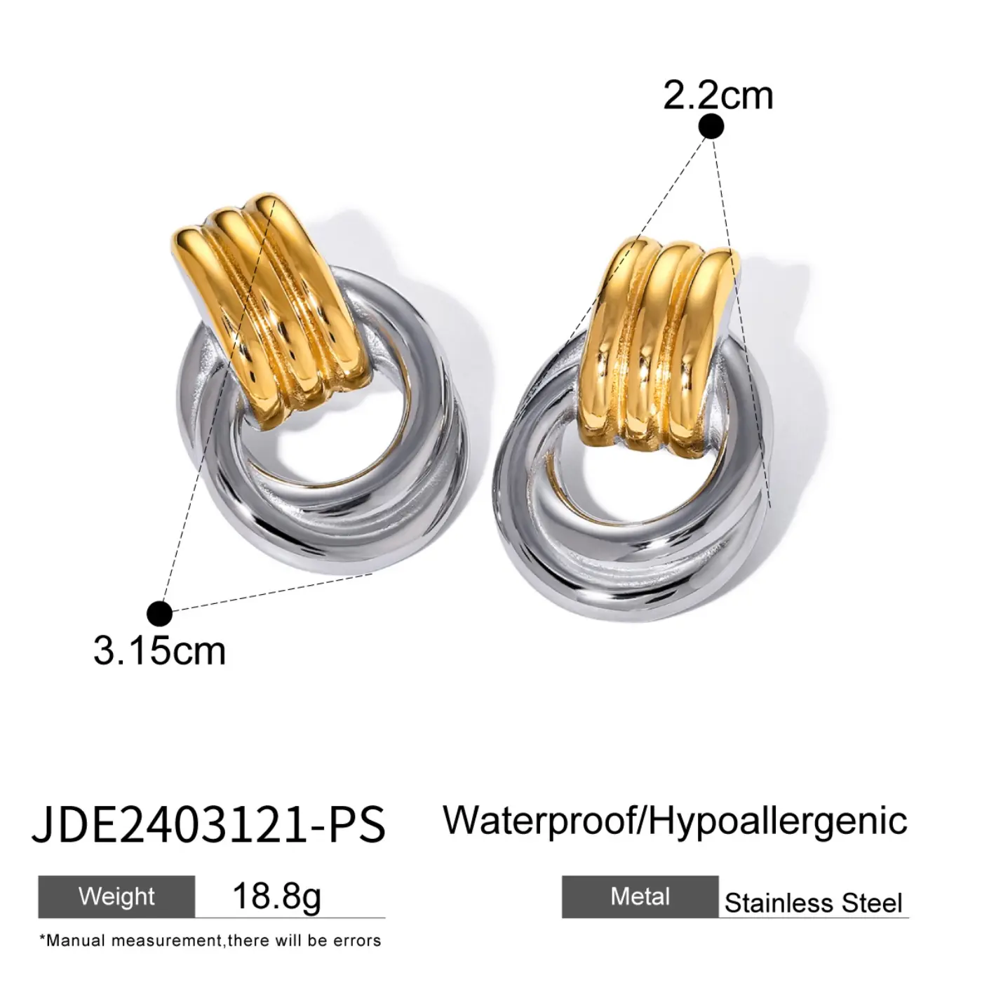 Stainless Steel 18K Gold Winding Trendy Earrings