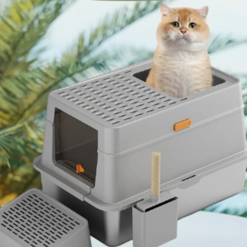Stainless Steel Cat Toilet Large Fully Enclosed Cat Supplies