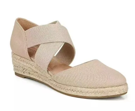 Hemp Rope Slope Heel Buckle Female Sandals Beige - Shop at LoveMi
