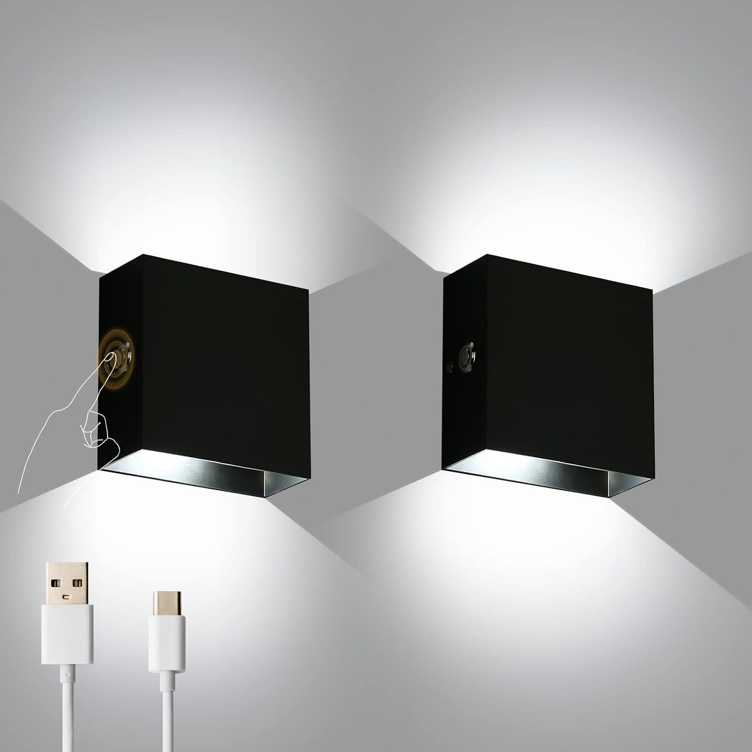 Title 3, Wiring Free Rechargeable Wall Lamp USB Recharge...